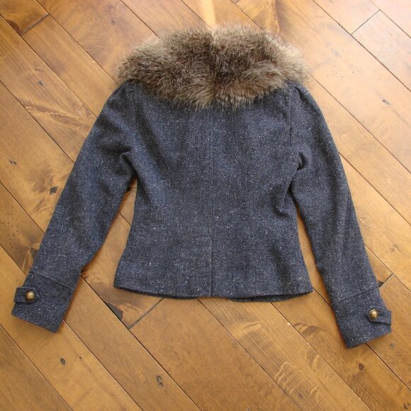 Vintage Y2K Jacket Blazer Guess Wool Blend Faux Fur Detachable Collar NWOT NEW - Picture 4 of 16